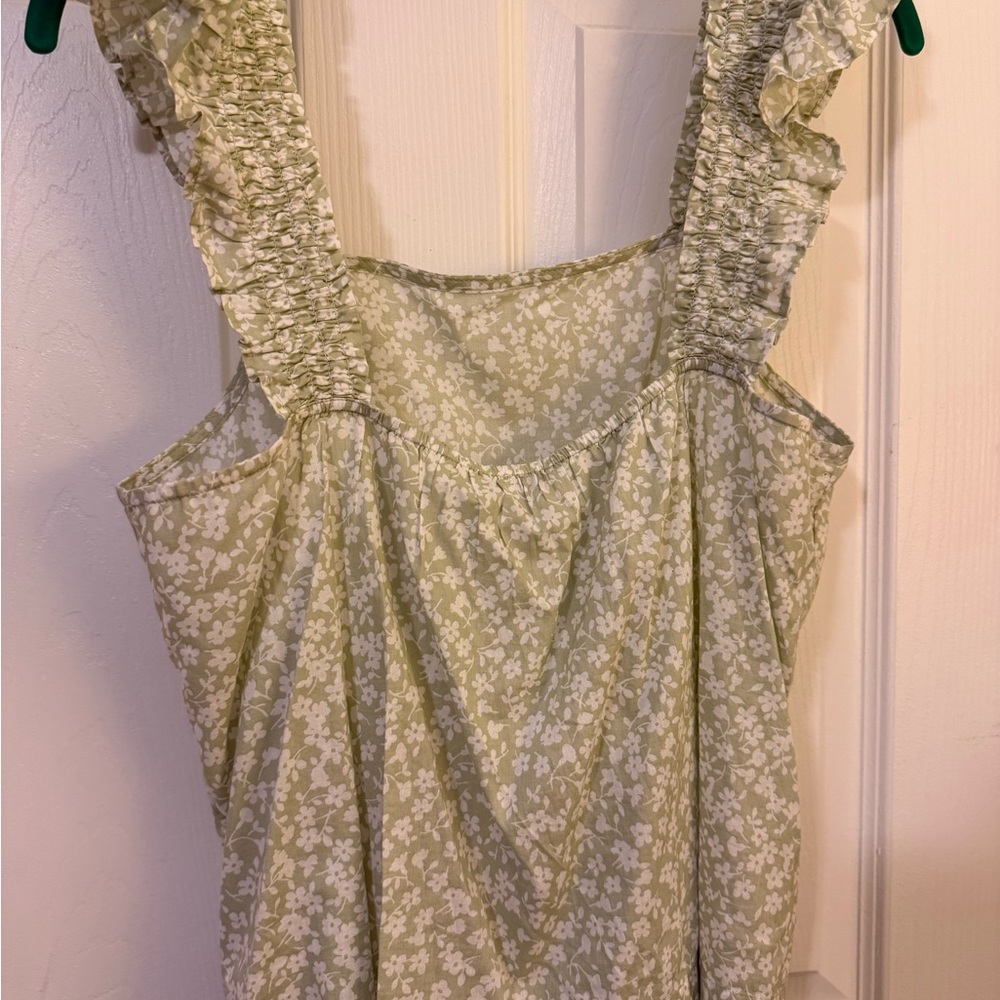 J Crew Sleeveless Ruffle Sleeve Blouse Green & White Floral M New w Tags $69.50